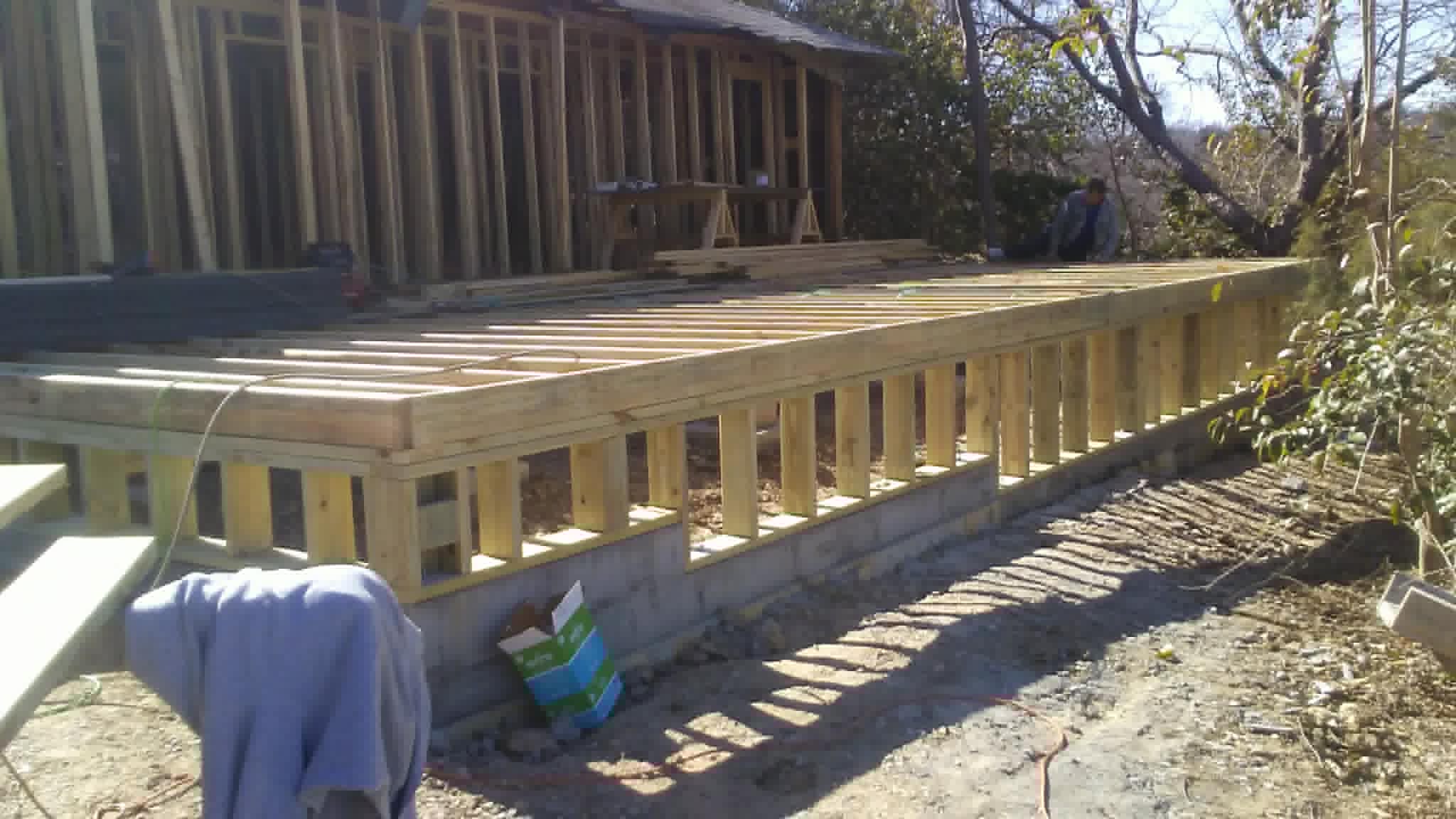 Deck joist framing and foundation work