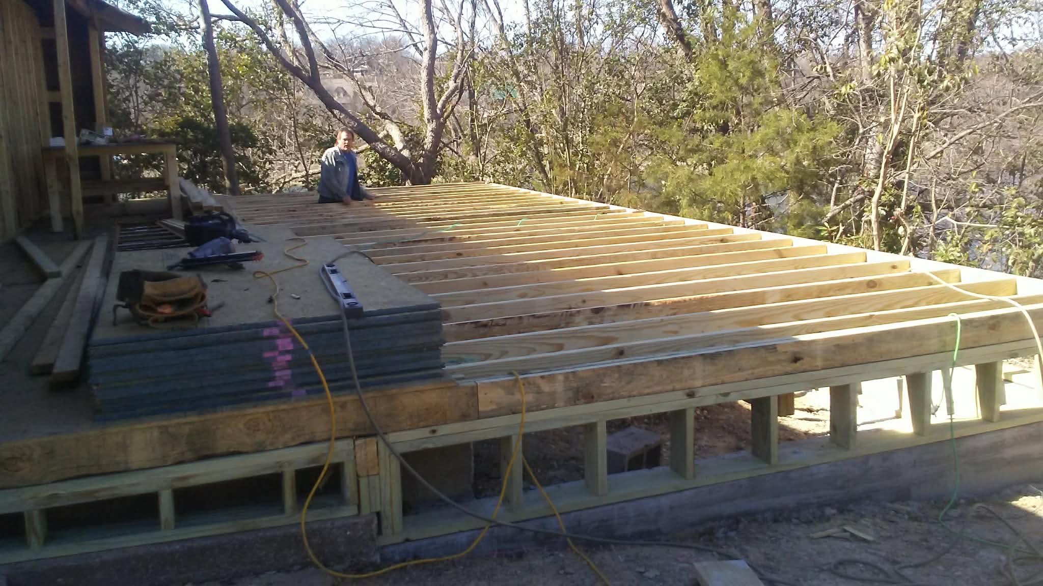 Floor joist framing with steel decking materials
